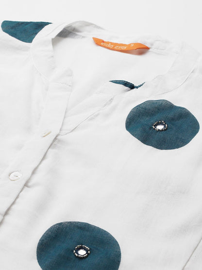 Dhiyona IE Printed Panelled Sequinned Pure Cotton Kurta with Trousers & With Dupatta