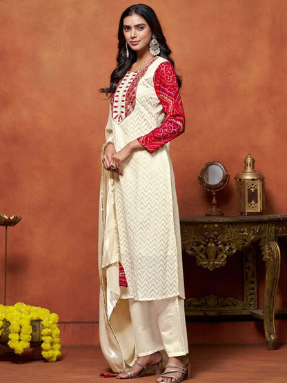 Dhiyona SN Women's Ethnic Motifs Printed Pure Cotton Kurta with Palazzo & Dupatta