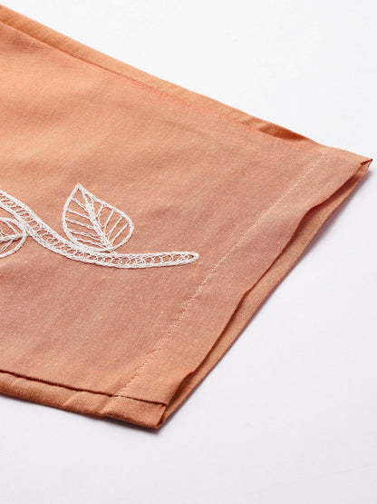Floral Embroidered Thread Work Pure Cotton Kurta with Trousers