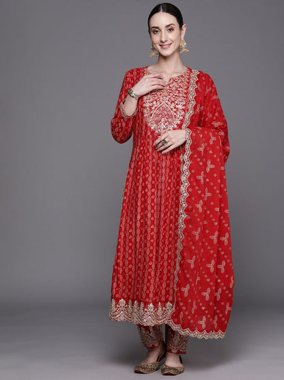 Ethnic Motifs Printed Regular Sequinned Kurta With Trousers & Dupatta