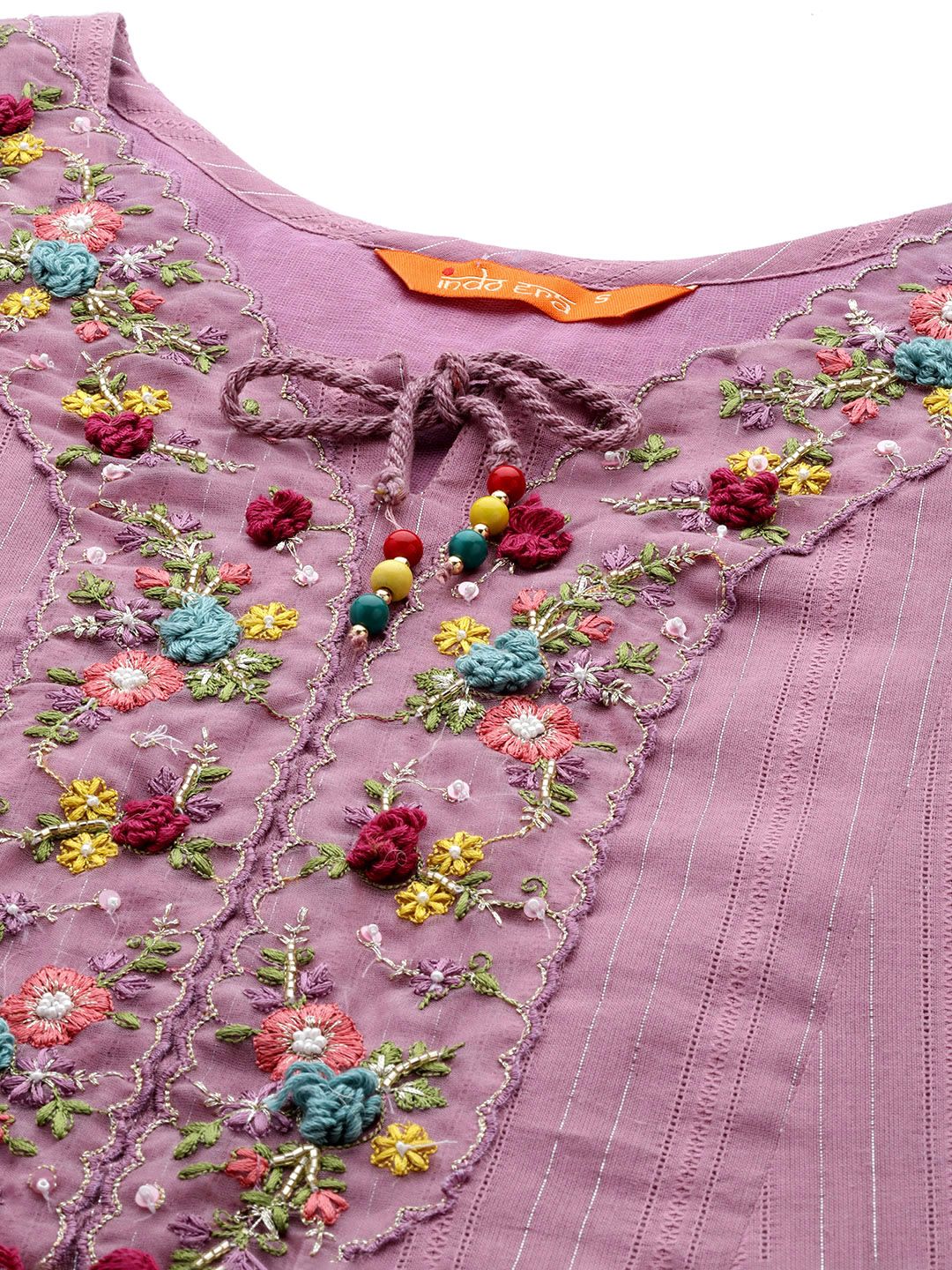 Floral Embroidered Regular Thread Work Pure Cotton Kurta With Trousers & Dupatta