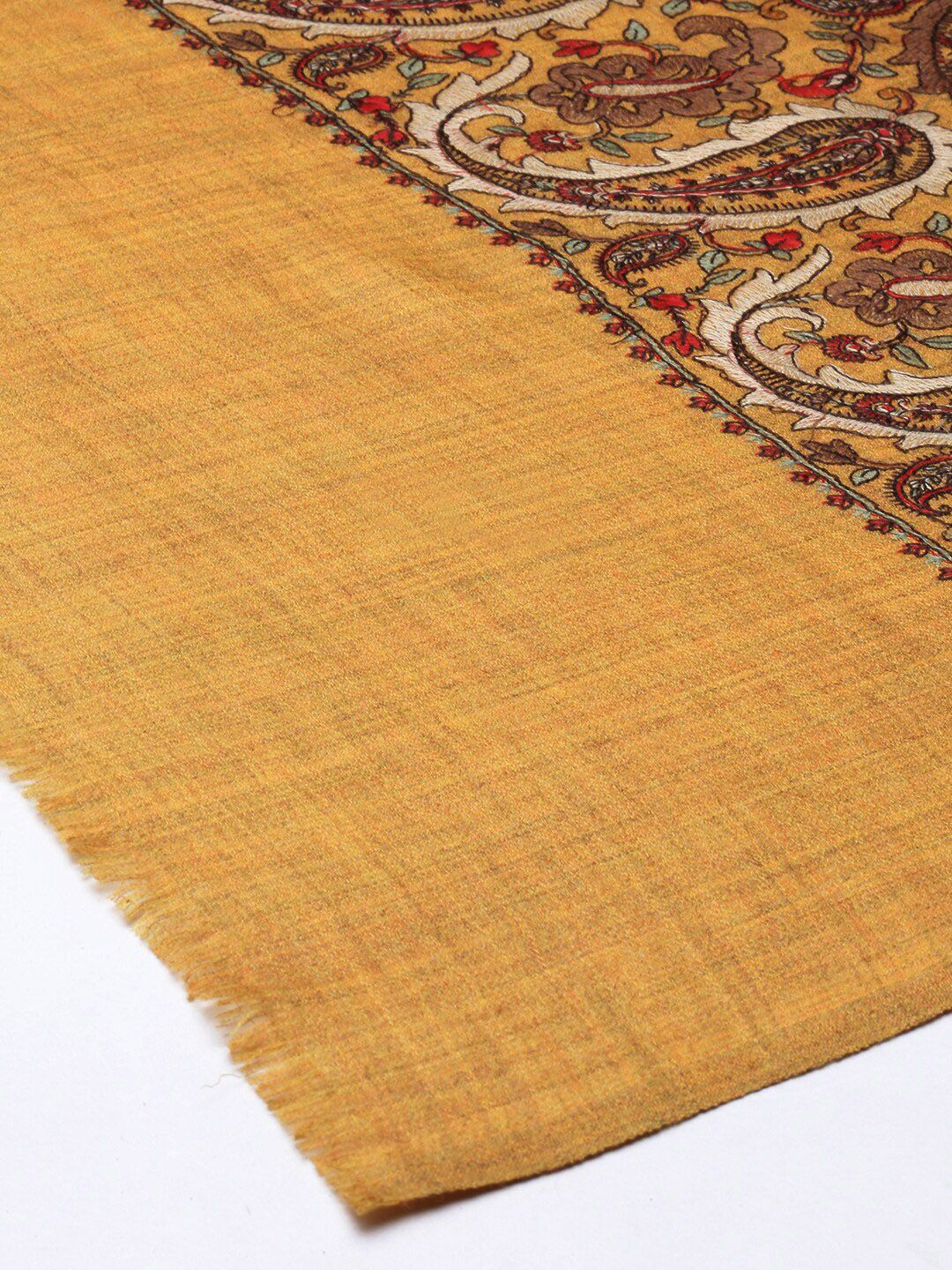 Dhiyona PA Women Yellow & Red Embroidered Woolen Shawl