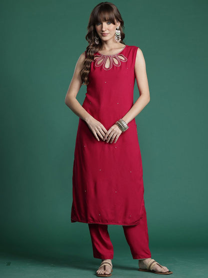 Dhiyona IE Self Designed Round Neck Straight Top With Trousers Co-Ords