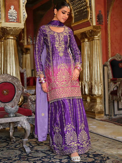 Dhiyona IE Women's Ethnic Motifs Embroidered Mirror Work Kurta with Palazzos & Dupatta