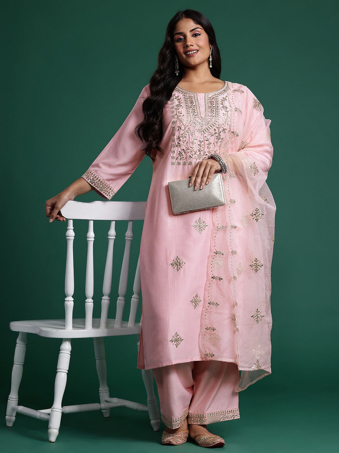Dhiyona IE Embroidered Kurta with Trousers & Dupatta