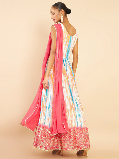 Dhiyona SO Women's Women Red Embroidered Sequinned Pure Silk Kurta Churidar & With Dupatta