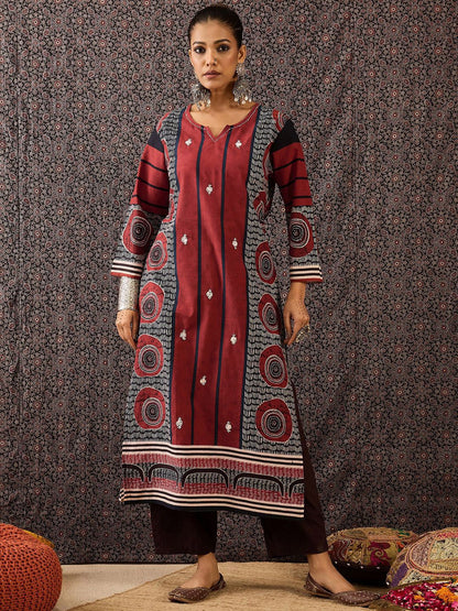 Dhiyona IE Women Printed Regular Thread Work Pure Cotton Kurta with Trousers & With Dupatta