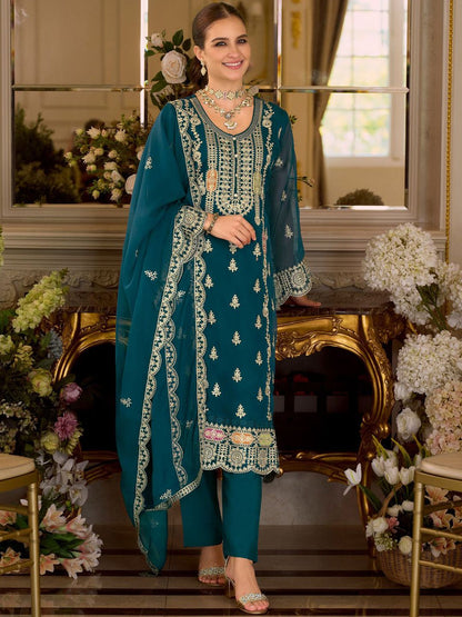 Adults-Women Woven Design Embroidered Kurta with Trousers & Dupatta