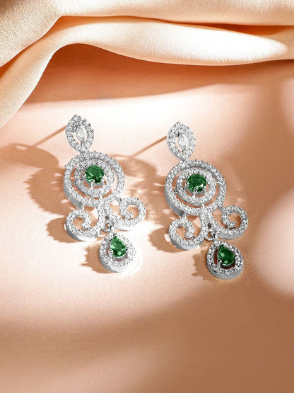 Dhiyona RJ Women's Rhodium-Plated Emerald Green & White Cubic Zirconia Double Layer Luxe Jewellery Set