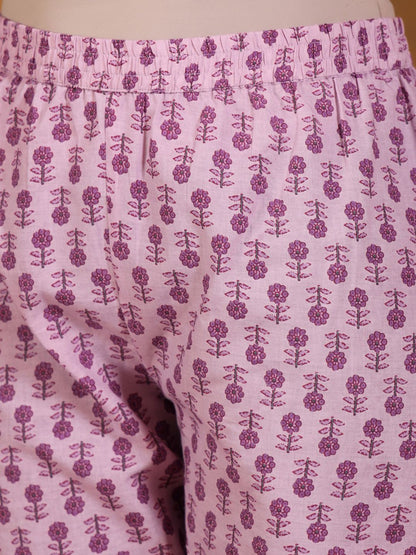 Dhiyona VA Women'sFloral Printed Pure Cotton Screen Print Straight Kurta With Trousers & Dupatta
