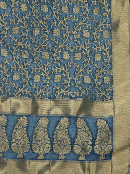 Dhiyona VA Women's Blue Ethnic Motifs Embroidered Kurta with Trousers & Dupatta