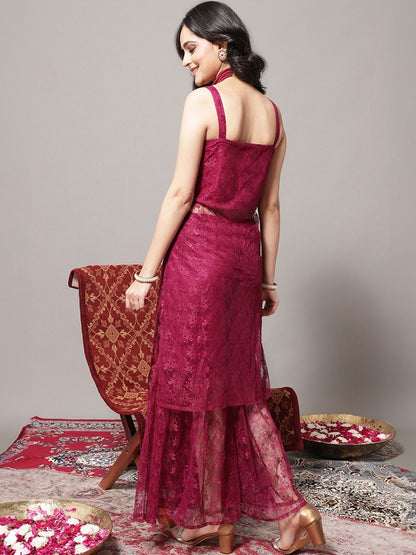 Dhiyona VA Women's Floral Woven Design Kurta With Sharara