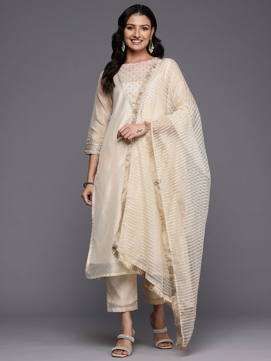 Dhiyona VA Women'sEthnic Motifs Yoke Design Sequinned Kurta With Trousers & Dupatta