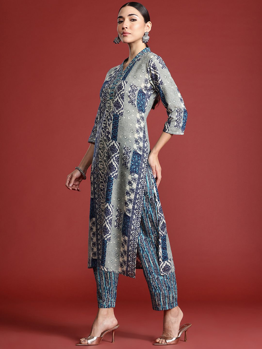 Women Ethnic Motifs Printed Pure Cotton Kurta with Trousers & With Dupatta