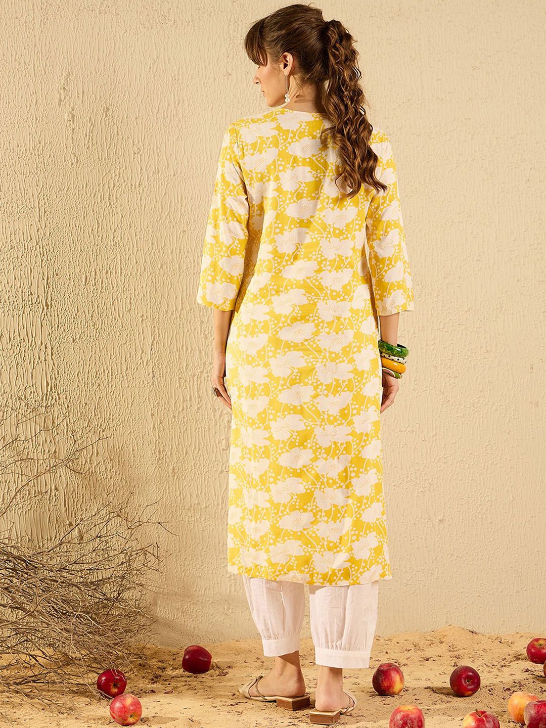 Dhiyona IE Pack of 2 Ethnic Motifs Printed Pastels Straight Kurta