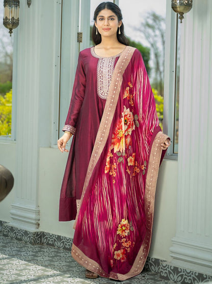Dhiyona IE Ethnic Motifs Embroidered Sequinned Kurta With Trousers & Dupatta
