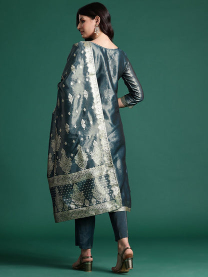 Dhiyona IE Ethnic Motifs Jacquard Zari Kurta With Trousers & Dupatta