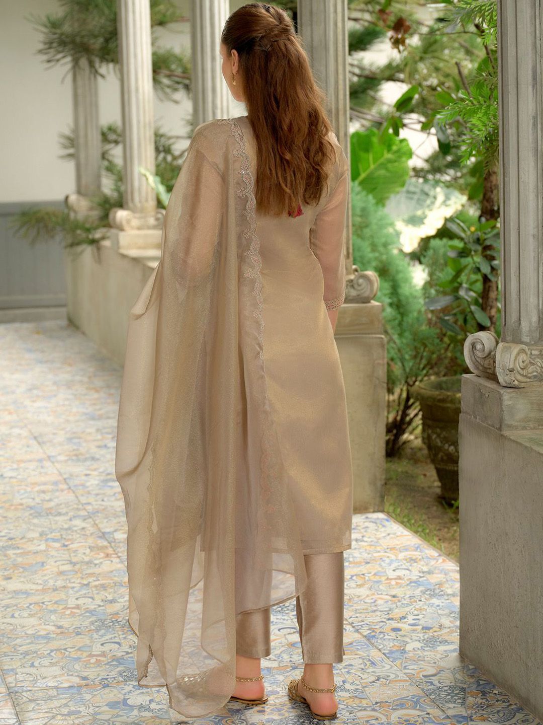 Adults-Women Woven Design Embroidered Kurta with Trousers & Dupatta