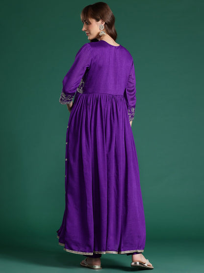Dhiyona IE Ethnic Motifs Embroidered Empire Kurta with Trousers