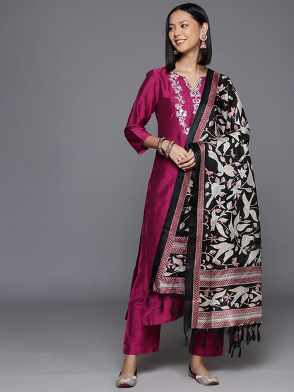 Dhiyona VA Women's Floral Yoke Design Regular Sequinned Kurta with Trousers & Dupatta