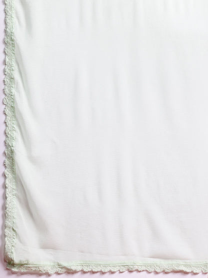 Floral Printed Linen Kurta With Trousers & Dupatta