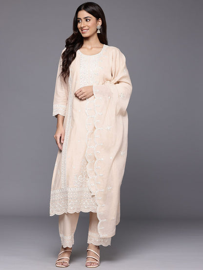 Dhiyona VA Women's Embroidered Pure Cotton Kurta with Trousers & Dupatta