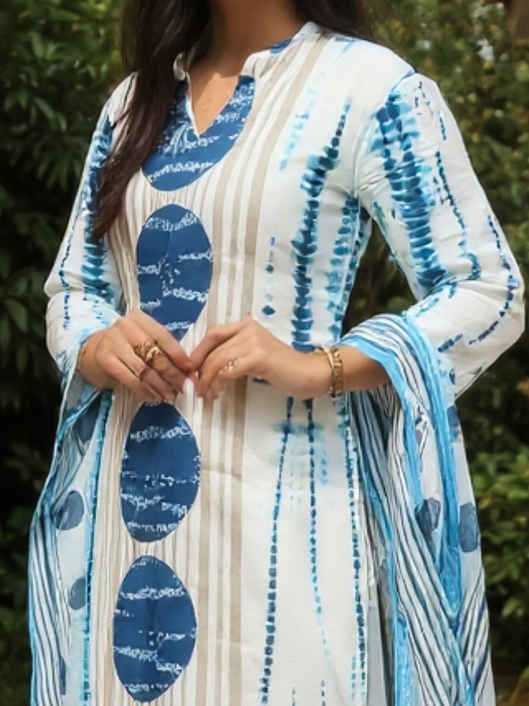 Tie And Dye Screen Technique Pure Cotton Kurta With Trousers & Dupatta