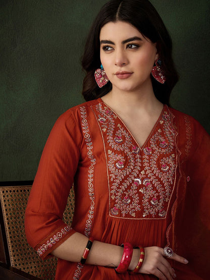 Dhiyona SN Women's Embroidered Kurta & Trouser With Dupatta Kurta Set