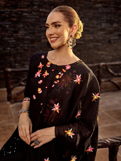 Dhiyona IS Women's Women Floral Embroidered Regular Thread Work Kurta with Trousers & With Dupatta