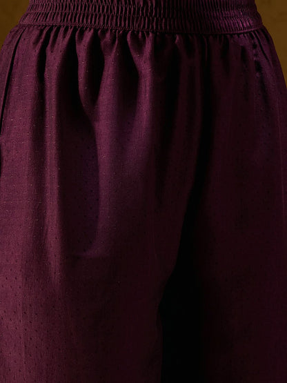 Dhiyona IE Burgundy Floral Embroidered Sequinned Dobby Weave Kurta with Trousers & Dupatta