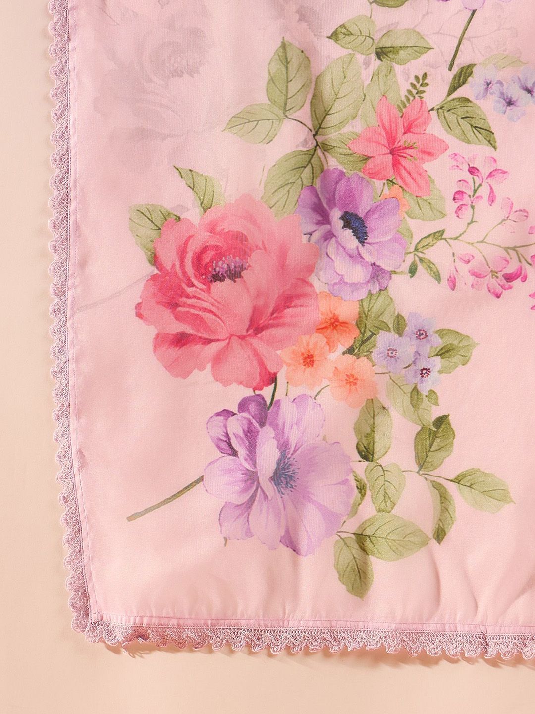 Lavender Floral Embroidered V-Neck Straight Kurta with Trousers & Dupatta