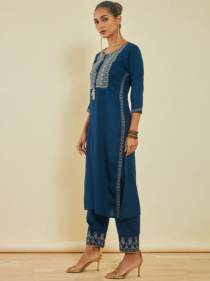 Dhiyona SO Women's Ethnic Motifs Embroidered Kurta with Trousers