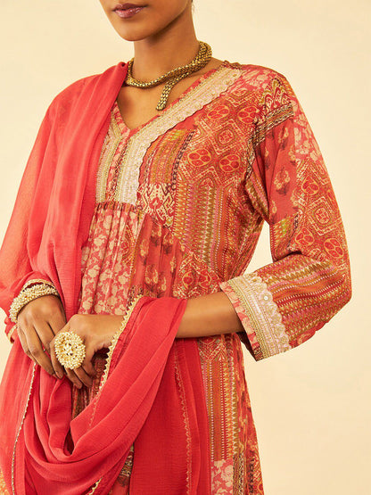 Dhiyona SO Women's Rust Printed Anarkali Kurta with Trousers & Dupatta