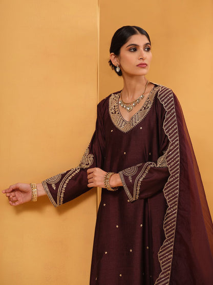 Dhiyona IS Women's Floral Embroidered Thread Work Anarkali Kurta With Trousers & Dupatta
