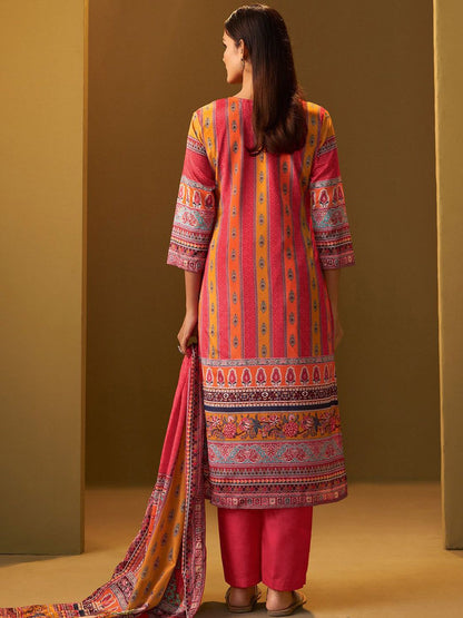 Ethnic Motifs Printed Thread Work Straight Kurta With Trousers & Dupatta