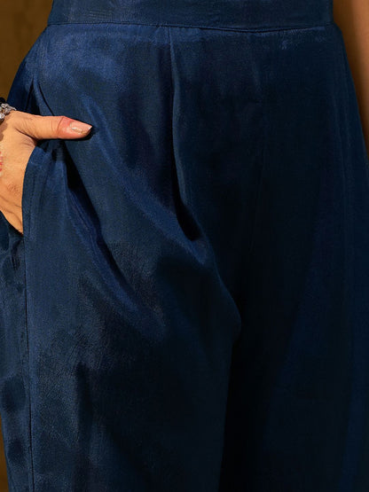 Ethnic Motifs Embroidered Zari Straight Kurta with Trousers & Dupatta