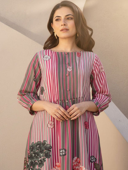 Floral Printed Round Neck Pure Cotton Kurta With Trouser