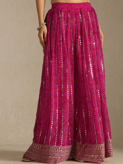 Dhiyona SO Women's Women Bandhani Embroidered Kurta with Sharara & Dupatta