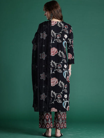 Women Floral Printed Regular Pure Cotton Kurta with Trousers & With Dupatta