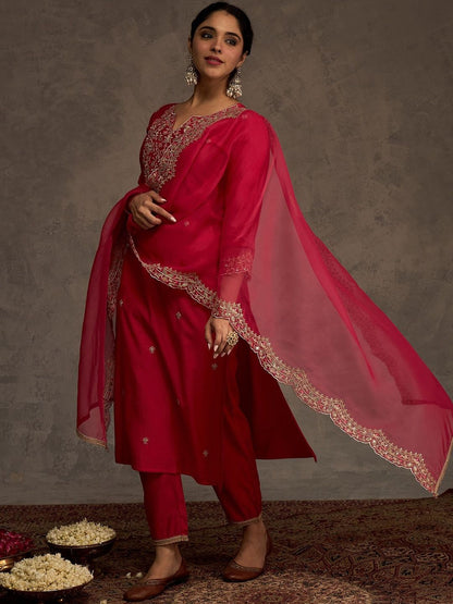 Women Ethnic Motifs Embroidered Regular Thread Work Liva Kurta with Trousers & With Dupatta