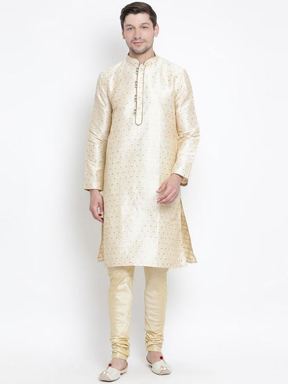 Men's Gold Silk Blend Straight Kurta Pyjama Set