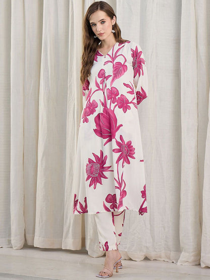 Dhiyona IE Floral Printed V-Neck Tunic & Trousers