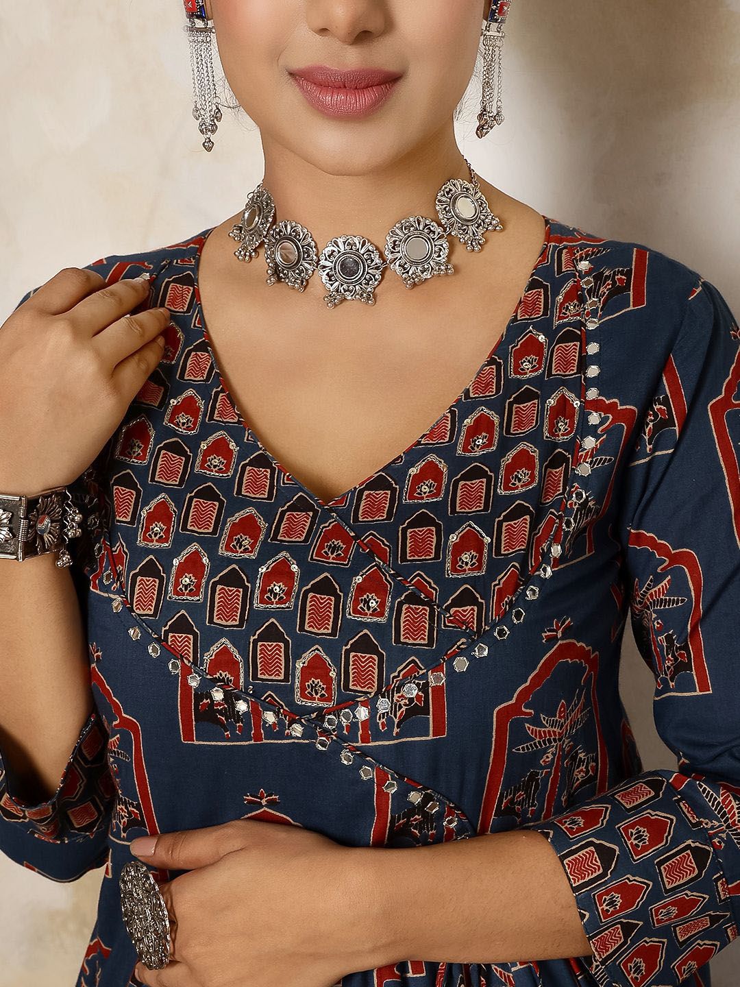 Dhiyona SN Women's Printed Pure Cotton Flared V-Neck Kurta & Palazzo With Dupatta