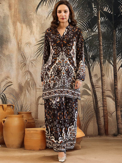 Dhiyona SN Women's Printed Mandarin Collar A-Line Kurta & Palazzo Kurta Set