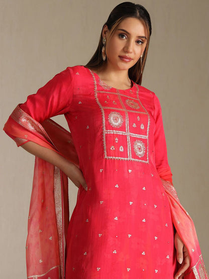 Dhiyona SO Women's Women Floral Woven Design Regular Sequinned Kurta With Trousers & Dupatta