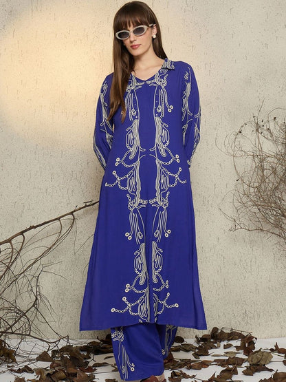Women Ethnic Motifs Embroidered Regular Thread Work Kurta with Trousers