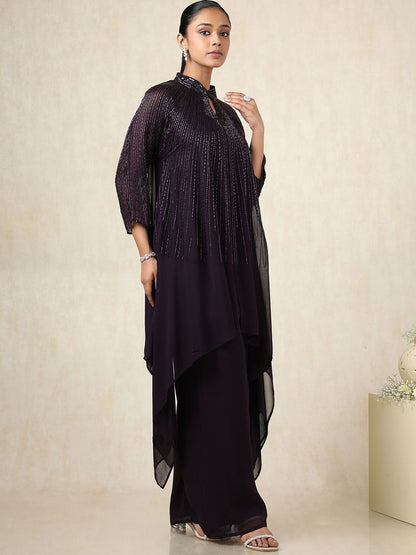 Dhiyona SO Women's Mandarin Collar Beads And Stones A-Line Kurta With Palazzos