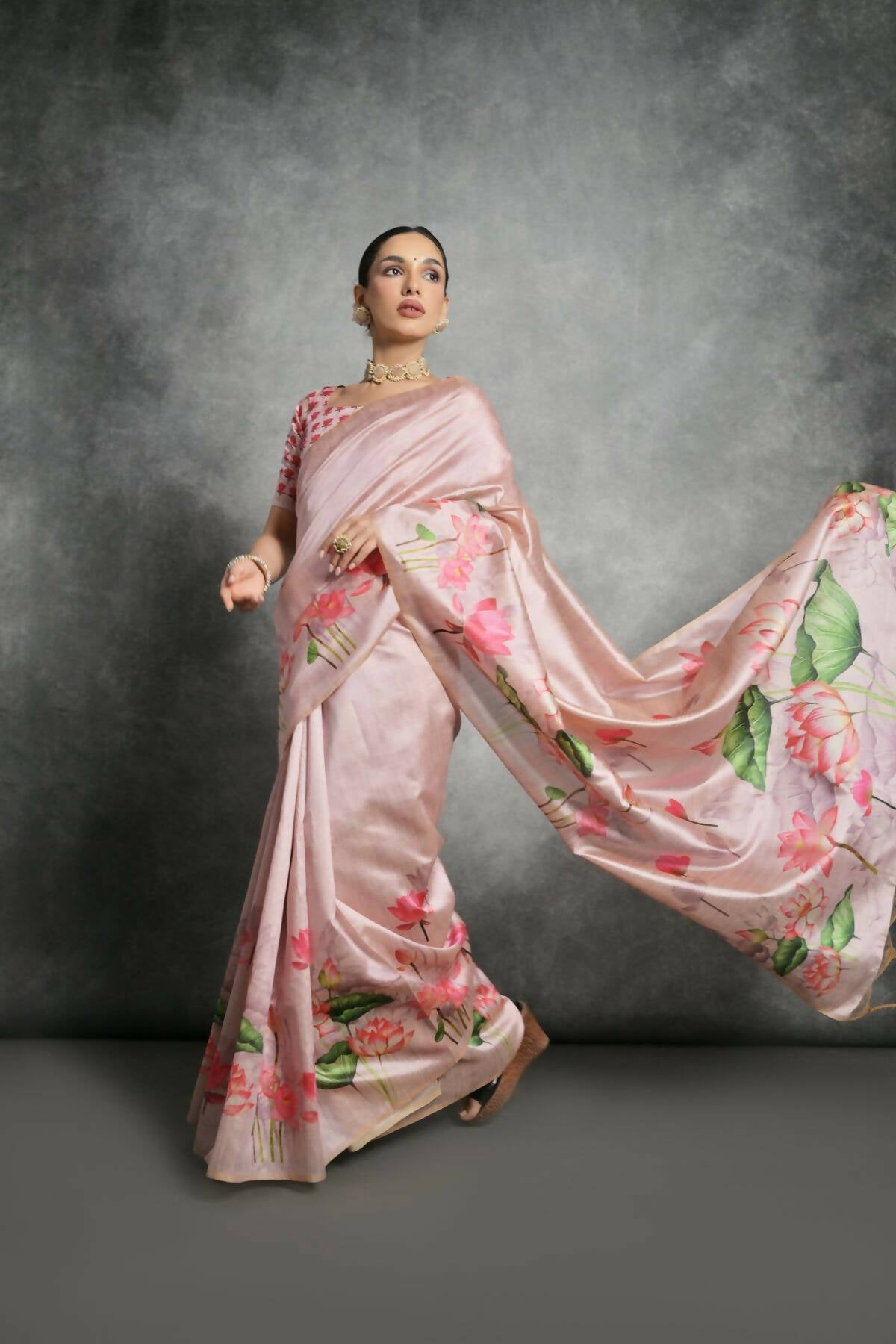 Women Yogita Lotus Pink Saree With Unstiched Blouse