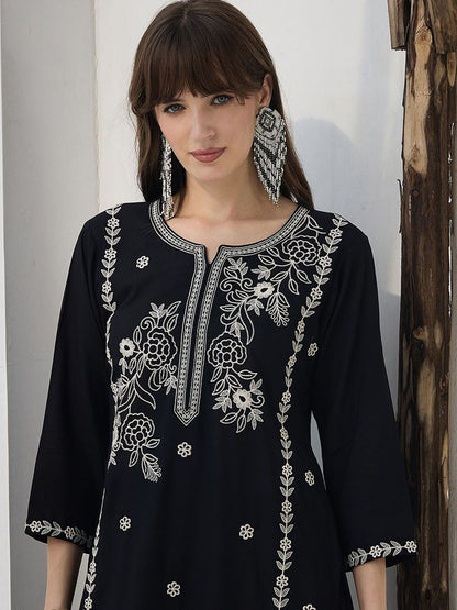 Dhiyona IE Embroidered Pure Cotton Round Neck Top With Trousers Co-Ords