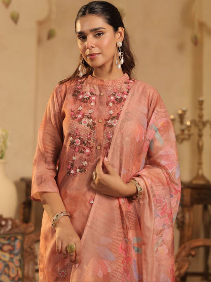 Floral Embroidered Thread Work Kurta with Trouser & With Dupatta